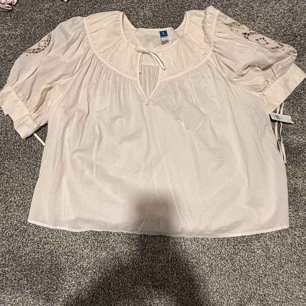 Old Navy Cream Blouse with Lace Sleeves